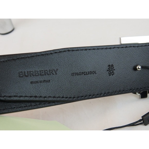 $580 BURBERRY TB 35 BEIGE CHECK BLACK LEATHER REVERSIBLE LOGO BUCKLE BELT 95 38 - Picture 9 of 13